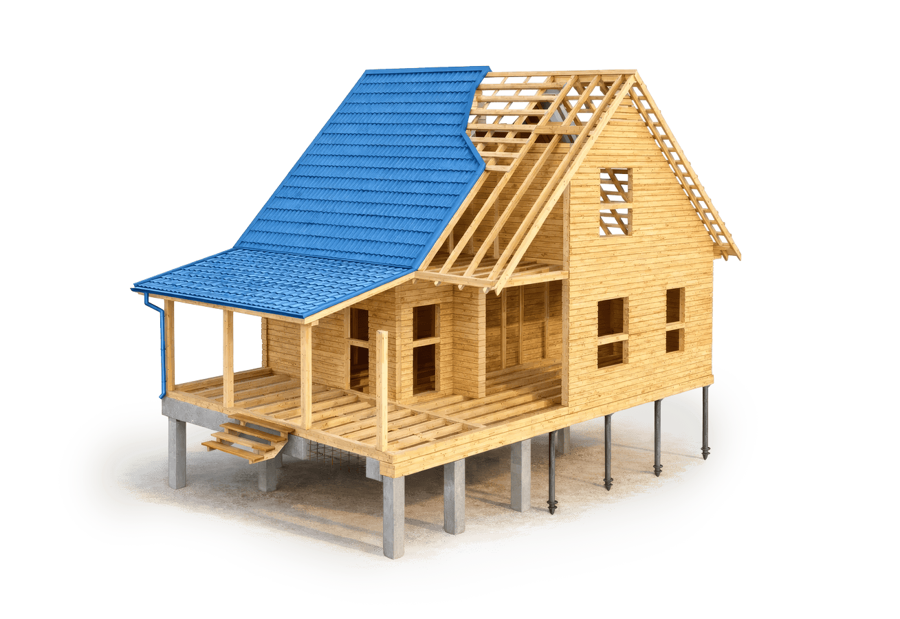 3D модель дома из бруса — комплектация под усадку